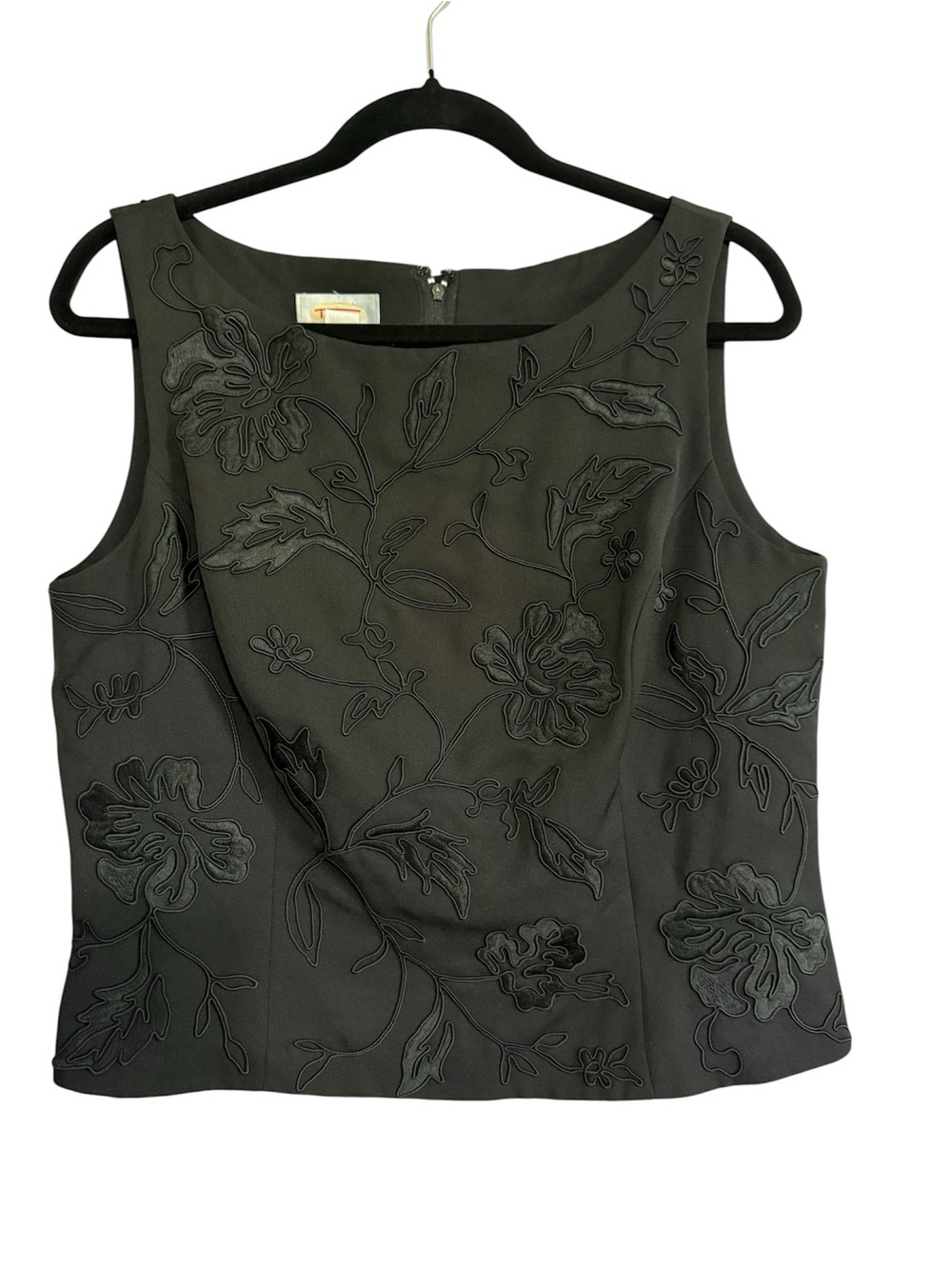 Talbots Vintage Embroidered Black Sleeveless Floral Top Size 14